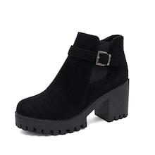 Romwe Buckle Decor Side Zip Suede Boots