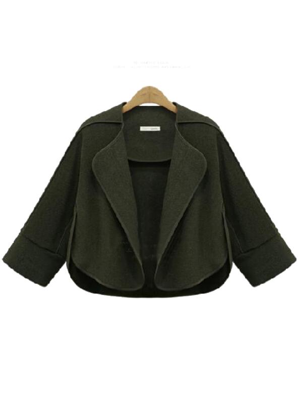 Romwe Lapel Crop Woolen Green Coat