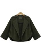 Romwe Lapel Crop Woolen Green Coat