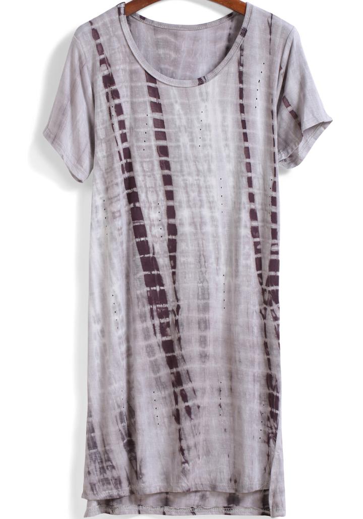 Romwe Grey Short Sleeve Hollow Loose Dress