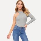 Romwe Asymmetrical Sleeve Fitted Marled Jumper