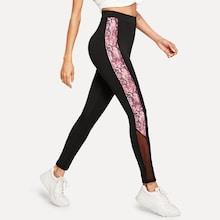 Romwe Mesh Insert Snakeskin Panel Leggings