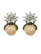 Romwe Champagne Color Fashion Small Flower Pearl Female Earrings