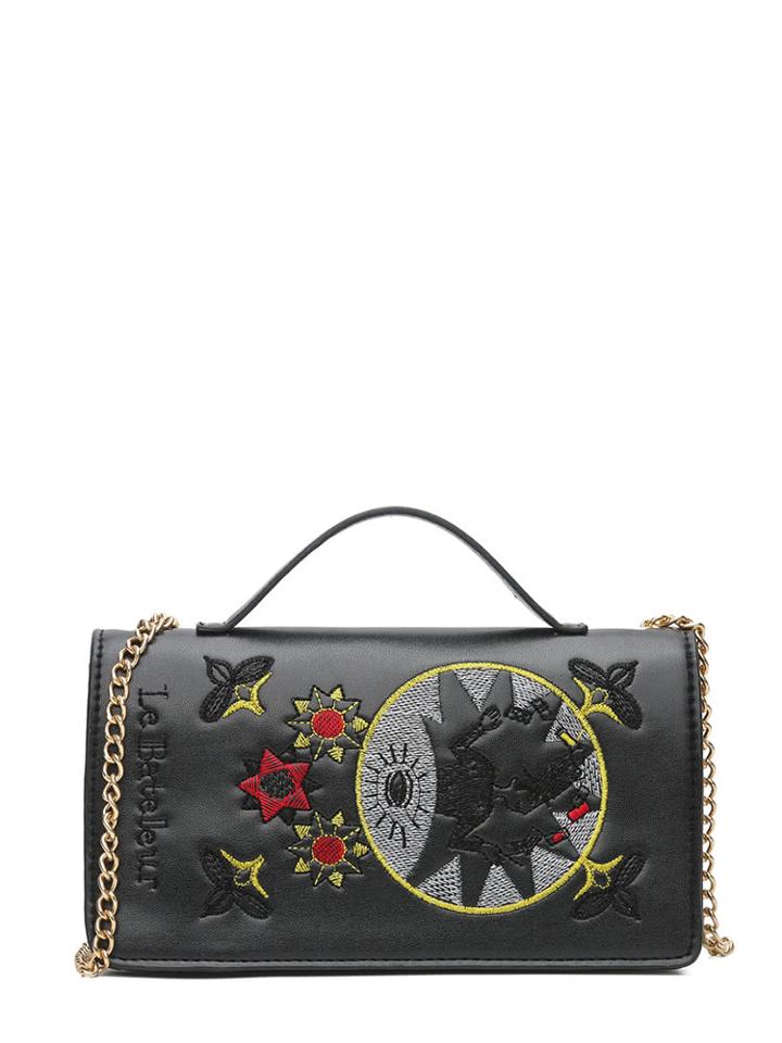 Romwe Graphic Embroidery Chain Shoulder Bag