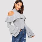 Romwe Tiered Ruffle Sleeve Slim Fitted Sweater