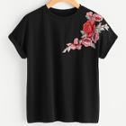 Romwe Plus Floral Embroidered Tee
