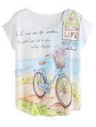 Romwe White Bicycle Print T-shirt