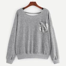 Romwe Drop Shoulder Contrast Sequin Sweater