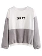 Romwe Contrast Drop Shoulder Number Print Patch Sweatshirt