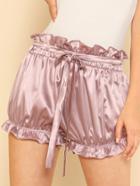 Romwe Self Tie Elasticized Ruffle Satin Shorts