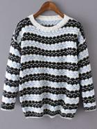 Romwe Striped Jacquard Black Sweater