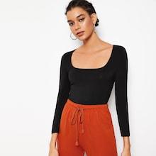 Romwe Scoop Neck Slim-fitted Tee