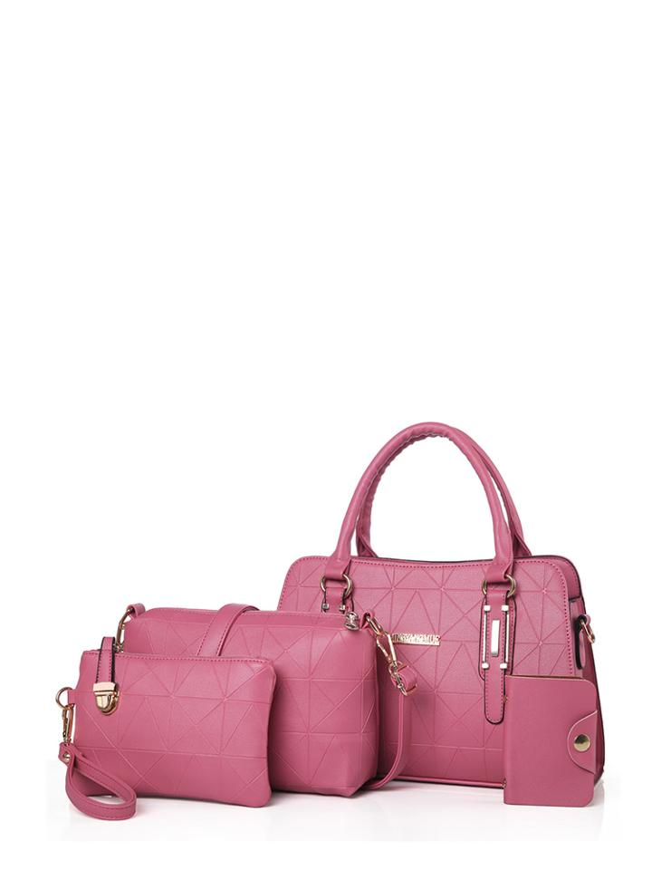 Romwe Geo Embossed Pu Combination Bag 4pcs