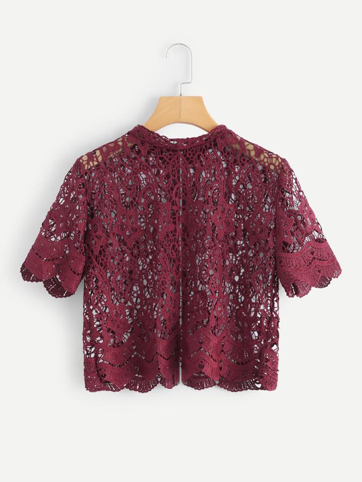 Romwe Lace Zip Up Back Crop Top