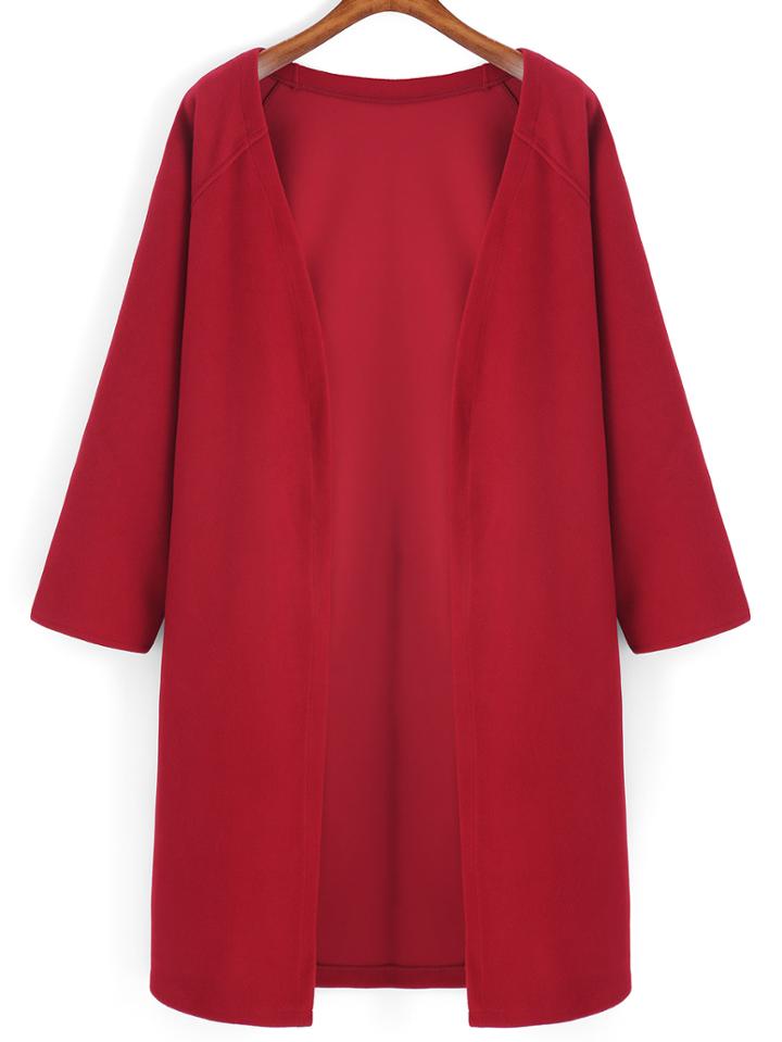 Romwe Long Sleeve Loose Maroon Coat