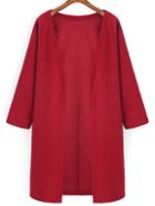 Romwe Long Sleeve Loose Maroon Coat