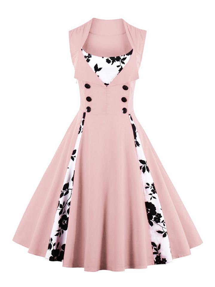 Romwe Contrast Panel Double Breasted Circle Dress