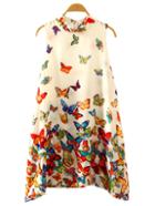 Romwe Multicolor Butterfly Print Swing Dress