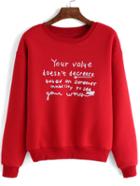 Romwe Letter Print Loose Red Sweatshirt