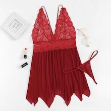 Romwe Plus Contrast Lace Scalloped Trim Asymmetrical Dress Set