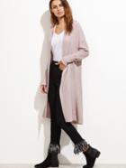 Romwe Apricot Shawl Collar Eyelet Longline Cardigan