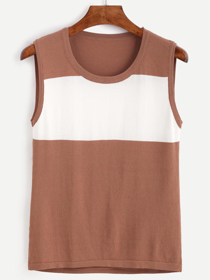 Romwe Brown Contrast Panel Knit Top