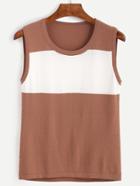 Romwe Brown Contrast Panel Knit Top