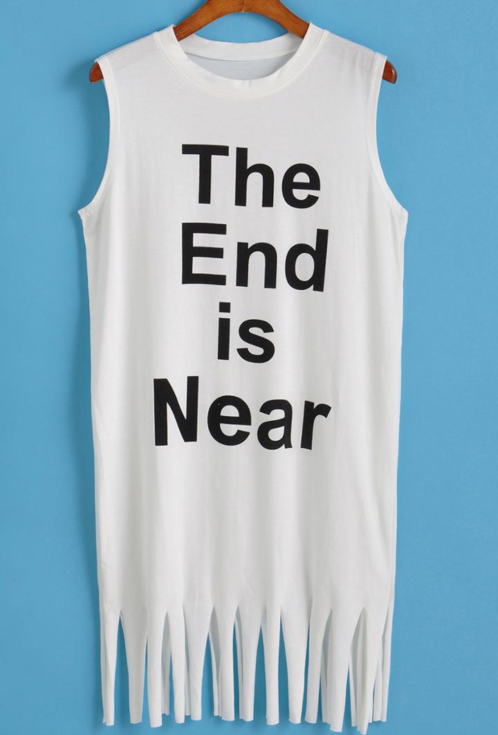 Romwe Letter Print With Tassel Dress
