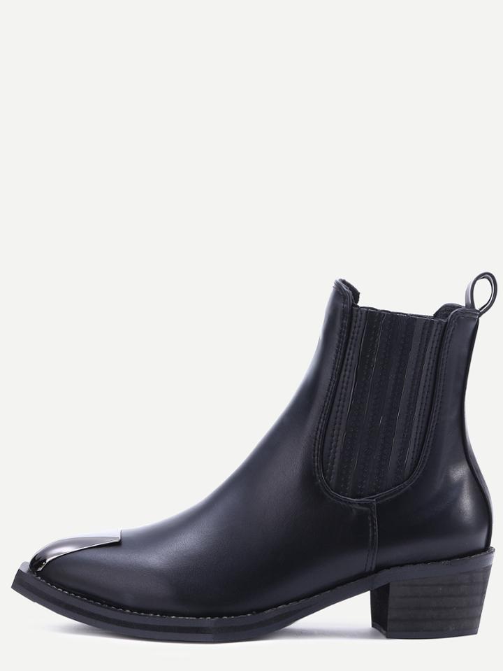 Romwe Black Sheet Metal Elastic Ankle Boots