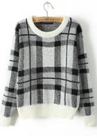 Romwe Check Print Crop Grey Sweater