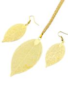 Romwe Gold Plated Leaf Shape Pendant Necklace Drop Earrings Fashion Jewelry Set