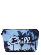Romwe Blue Palm Tree Print Portable Cosmetic Makeup Bag
