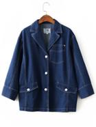 Romwe Navy Lapel Button Jacket