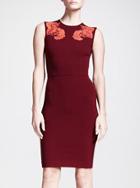 Romwe Wine Red Sleeveless Feather Floral Applique Sheath Dress