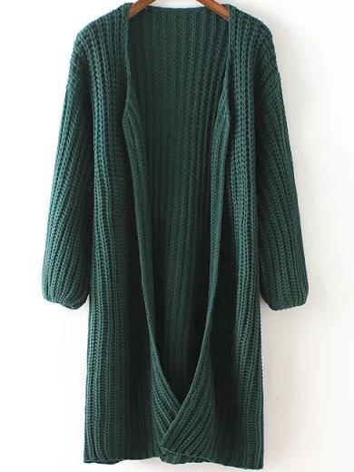 Romwe Cable Knit Green Cardigan
