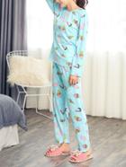 Romwe All Over Print Tee & Pants Pj Set