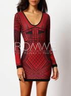 Romwe Red Scoop Neck Geometric Print Bodycon Dress