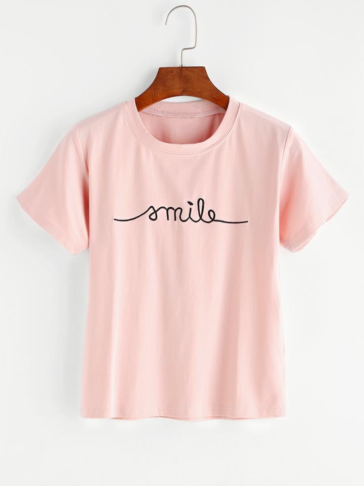Romwe Letter Embroidered Tee