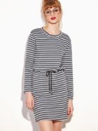 Romwe Striped Long Sleeve Dress With Drawstring