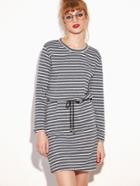 Romwe Striped Long Sleeve Dress With Drawstring