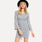 Romwe Flounce Sleeve Drawstring Knit Dress