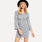 Romwe Flounce Sleeve Drawstring Knit Dress