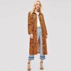 Romwe Button Front Animal Print Collar Coat