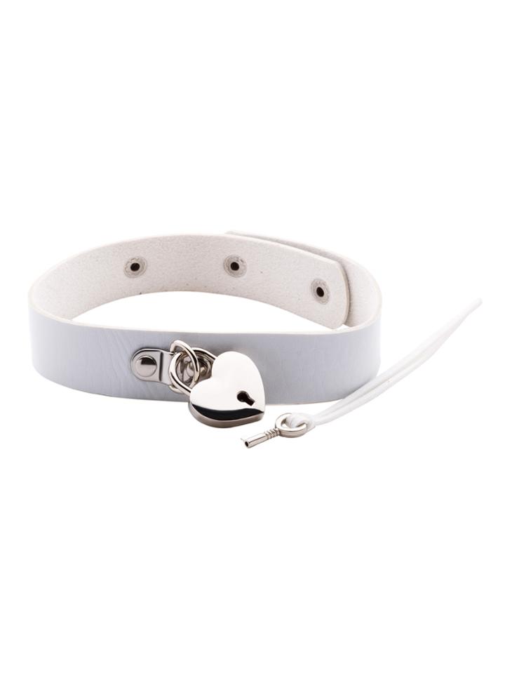 Romwe White Pu Leather Metal Heart Choker Necklace With Key