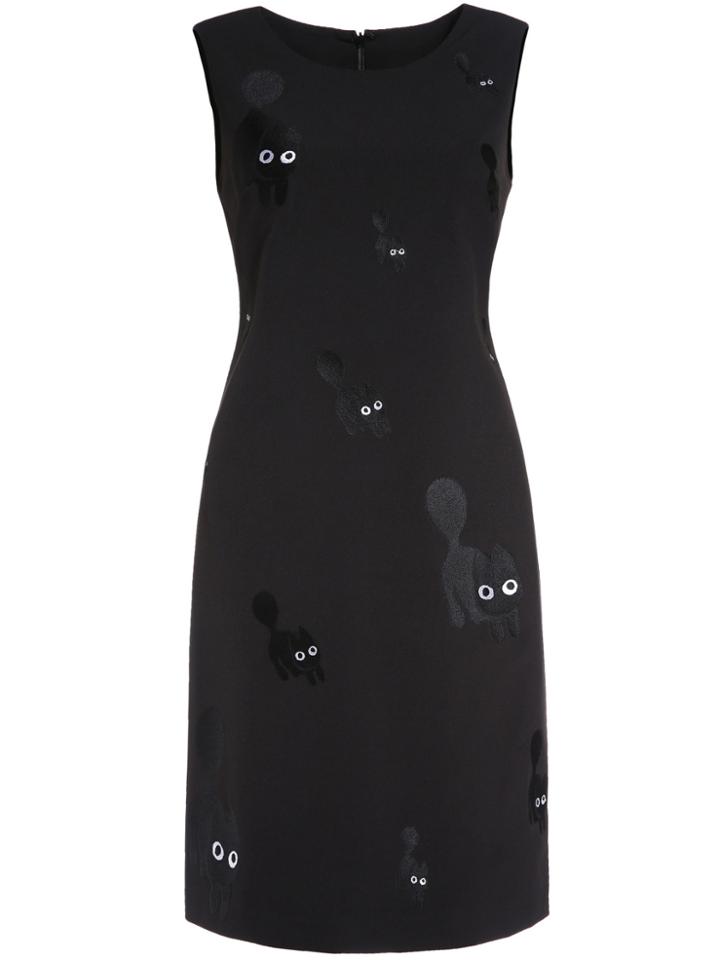 Romwe Black Round Neck Sleeveless Cartoon Dress
