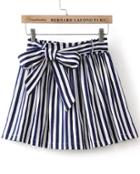 Romwe Blue Bow Striped Skirt