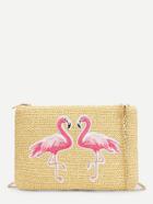 Romwe Double Flamingo Pattern Straw Chain Bag