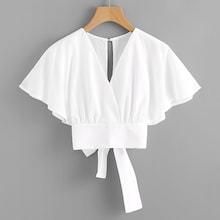 Romwe Slit Back Self Tie Wrap Crop Top