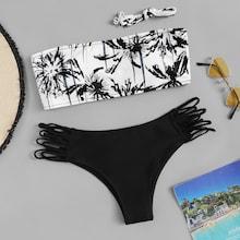 Romwe Random Graphic Bandeau Top With Ladder Cut-out Bikini