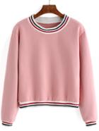 Romwe Striped Thicken Pink Sweatshirt